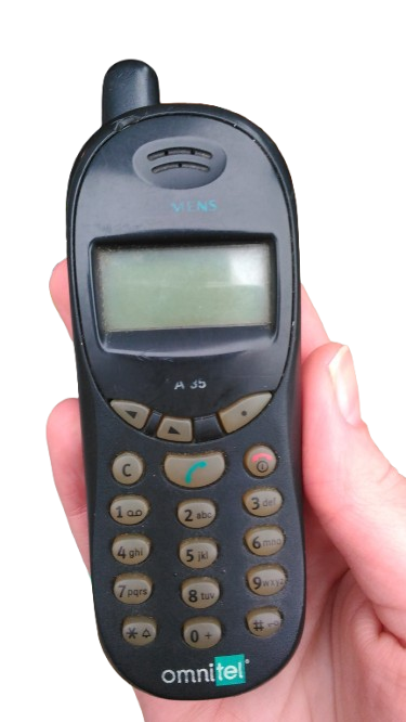 A vintage Siemens A35 mobile phone from the early 2000s, featuring a monochrome display and classic button layout